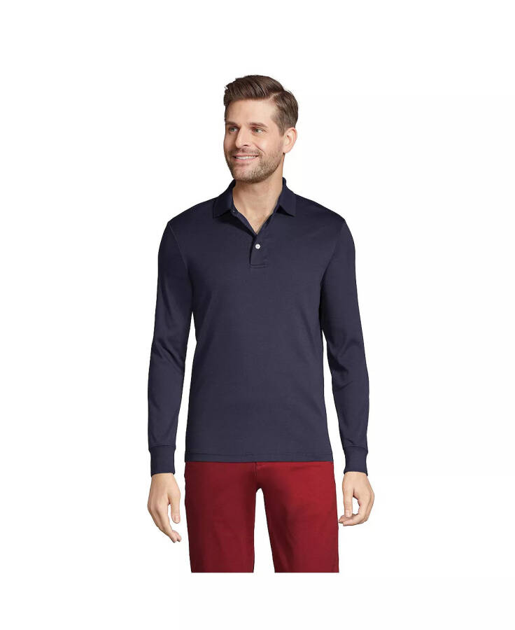 Men's Long Sleeve Cotton Supima Polo Shirt Radiant Navy - 1