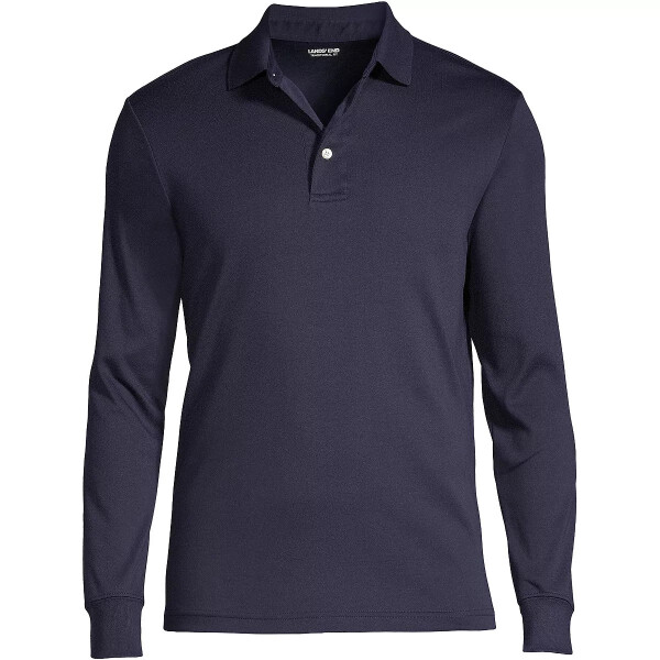 Men's Long Sleeve Cotton Supima Polo Shirt Radiant Navy - 5