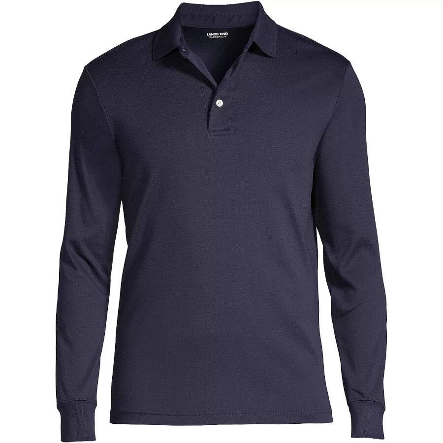 Men's Long Sleeve Cotton Supima Polo Shirt Radiant Navy - 5