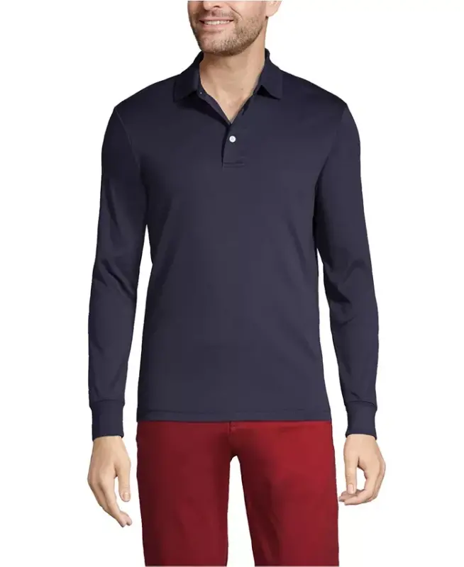 Men's Long Sleeve Cotton Supima Polo Shirt - Radiant navy - 1