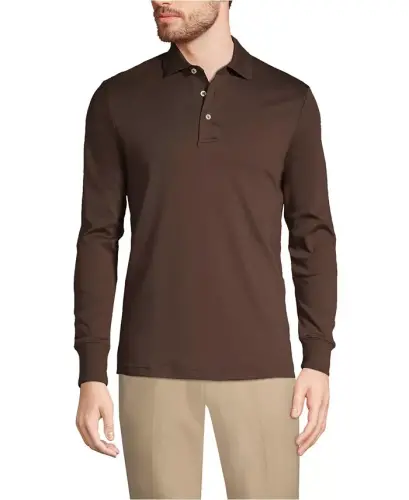 Men's Long Sleeve Cotton Supima Polo Shirt - Rich coffee - 1
