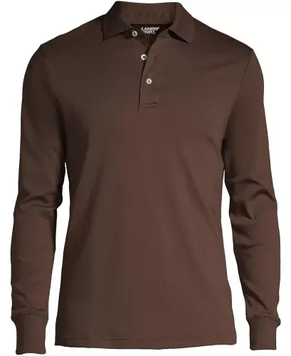 Men's Long Sleeve Cotton Supima Polo Shirt - Rich coffee - 3