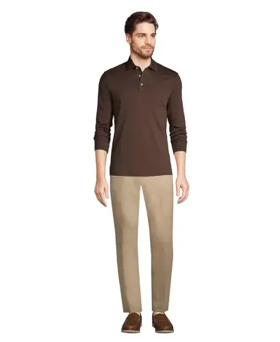 Men's Long Sleeve Cotton Supima Polo Shirt - Rich coffee - 4