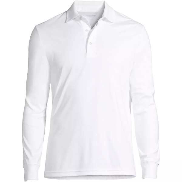 Men's Long Sleeve Cotton Supima Polo Shirt White - 3