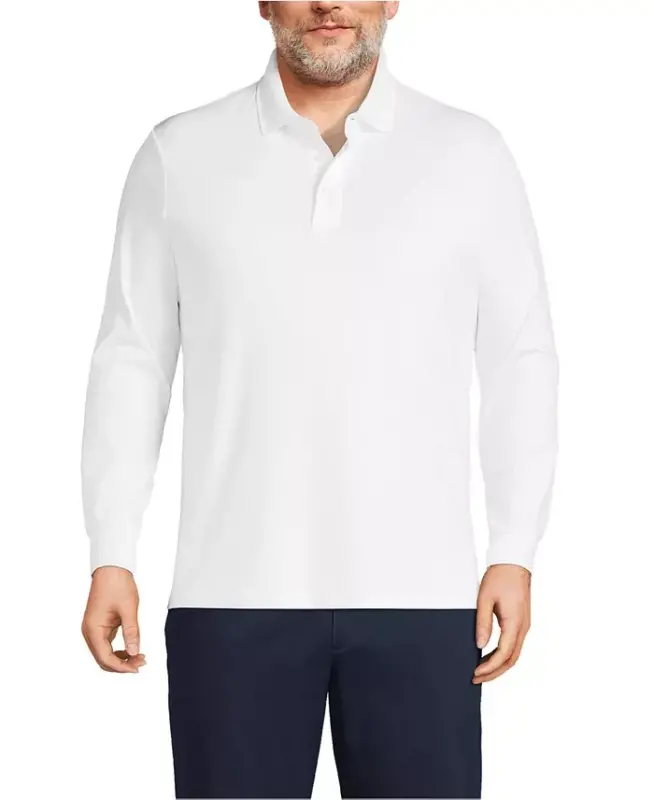 Men's Long Sleeve Cotton Supima Polo Shirt - White - LANDS' END