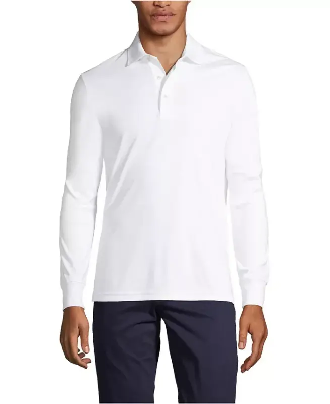 Men's Long Sleeve Cotton Supima Polo Shirt - White - 1