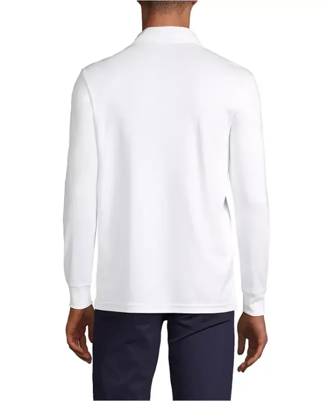 Men's Long Sleeve Cotton Supima Polo Shirt - White - 2