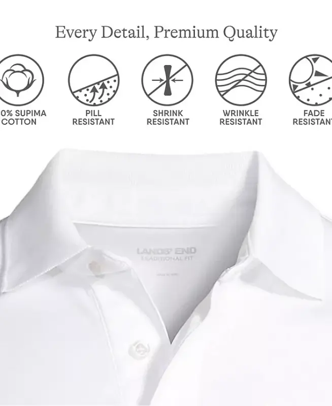 Men's Long Sleeve Cotton Supima Polo Shirt - White - 4