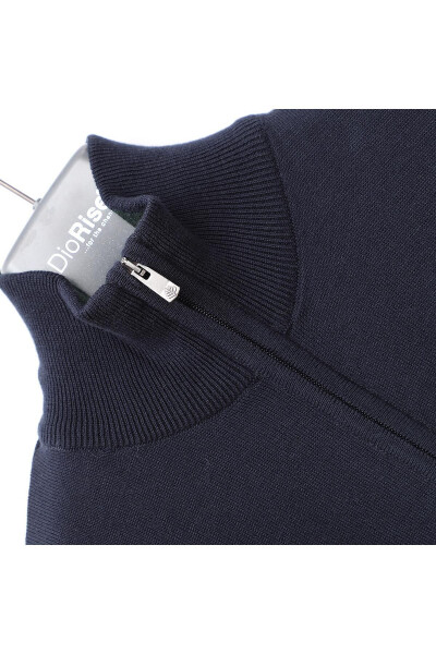 Men's Long Sleeve Crew Neck Zippered Knit Cardigan - 13060 - Navy - 3