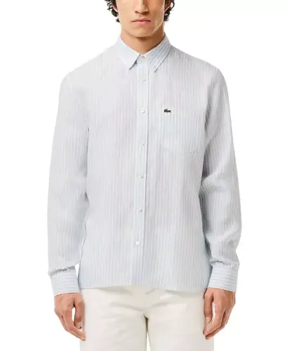 Men's Long Sleeve Striped Button-Down Linen Shirt 