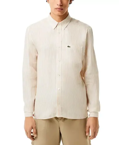 Men's Long Sleeve Striped Button-Down Linen Shirt 