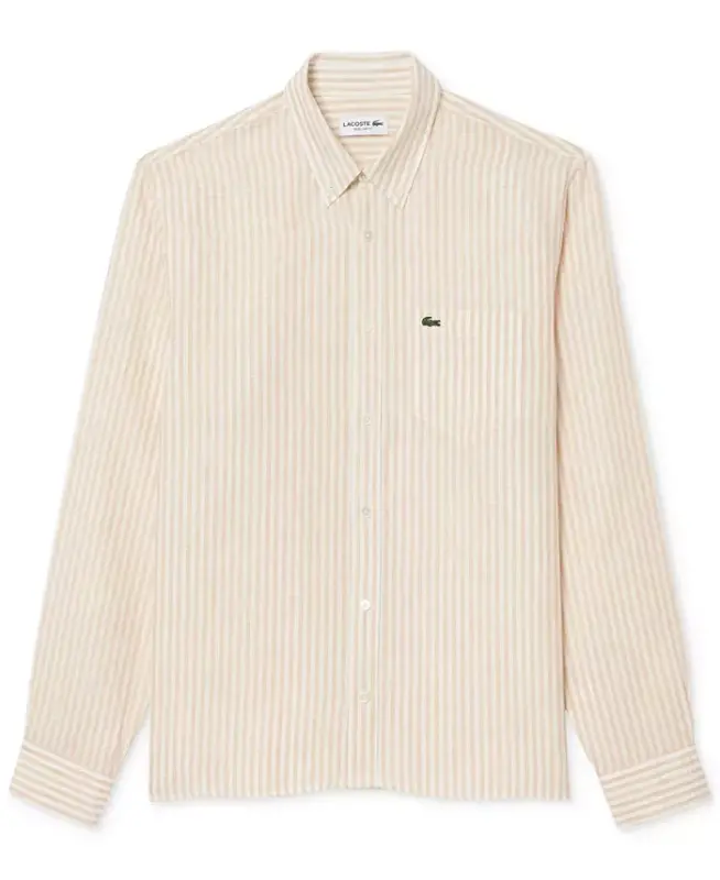 Men's Long Sleeve Striped Button-Down Linen Shirt - 3