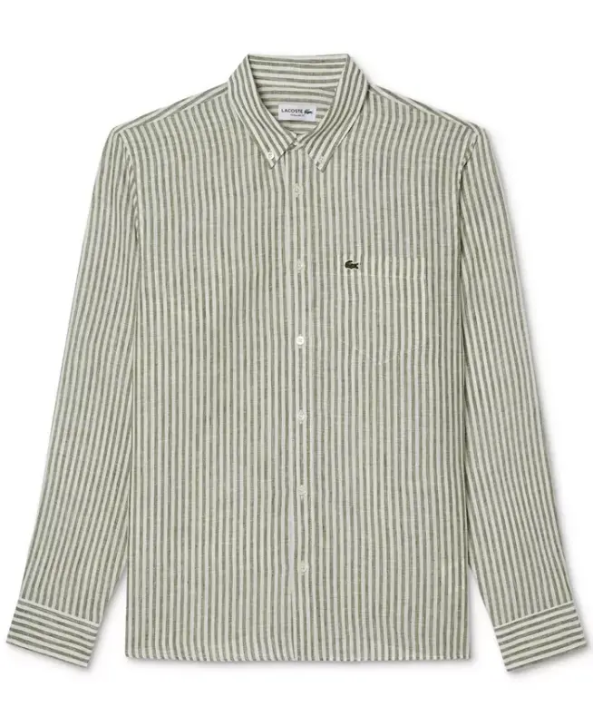 Men's Long Sleeve Striped Button-Down Linen Shirt - 6