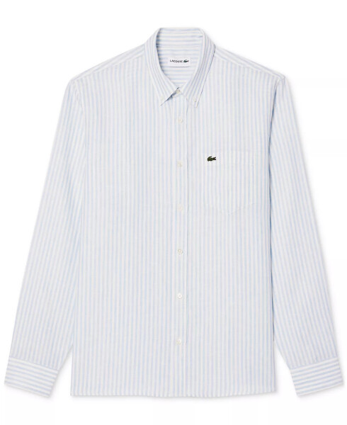 Men's Long Sleeve Striped Button-Down Linen Shirt E7b Panorama/blanc - 3