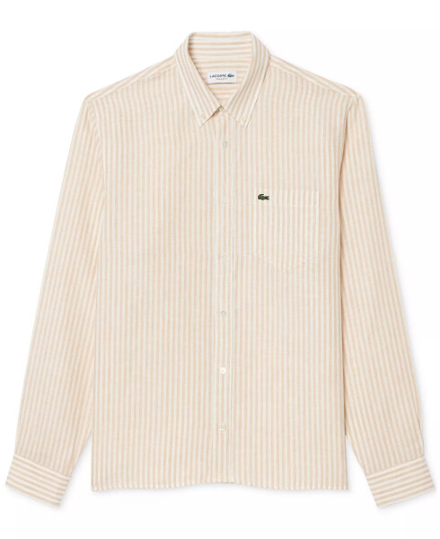 Men's Long Sleeve Striped Button-Down Linen Shirt Ir7 - 3