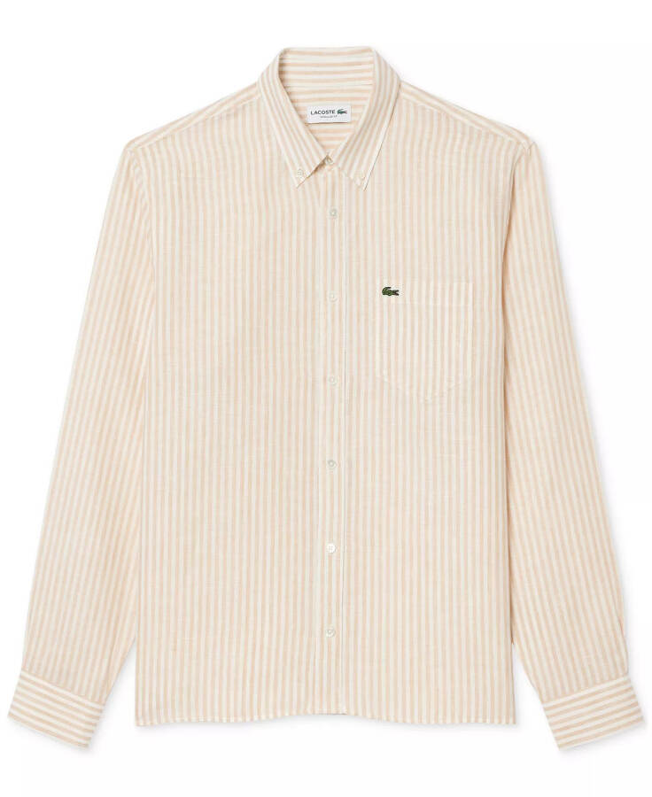 Men's Long Sleeve Striped Button-Down Linen Shirt Ir7 - 3