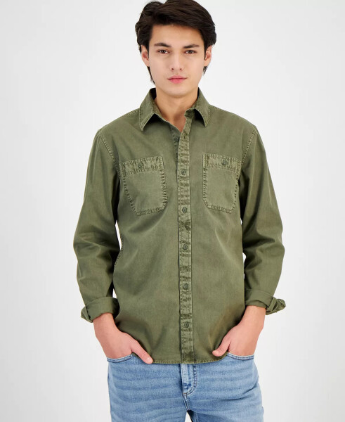 Men's Long Sleeve Twill Shirt, Created for Modazone Medium Green - 5