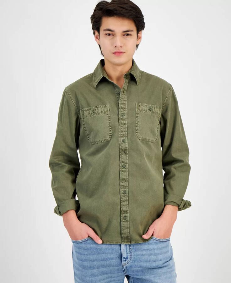 Men's Long Sleeve Twill Shirt, Created for Modazone Medium Green - 5