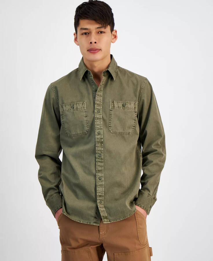 Men's Long Sleeve Twill Shirt, Created for Modazone Medium Green - 7