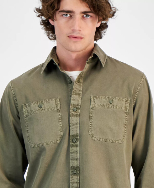 Men's Long Sleeve Twill Shirt, Created for Modazone Medium Green - 4