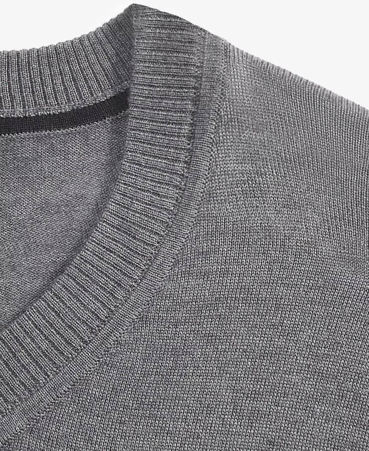 Men's Long-Sleeve V-Neck Merino Sweater, Created for Modazone Dark Lead Heather - 3