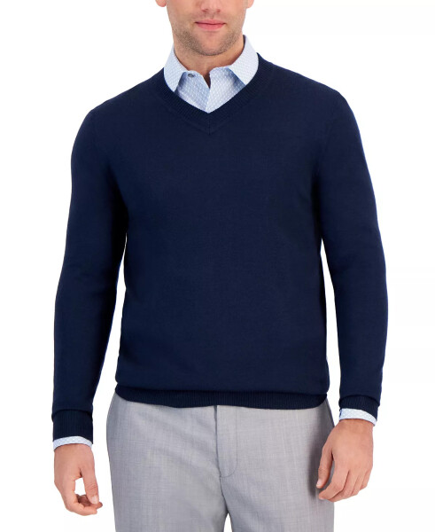 Men's Long-Sleeve V-Neck Merino Sweater, Created for Modazone Neo Navy - 5