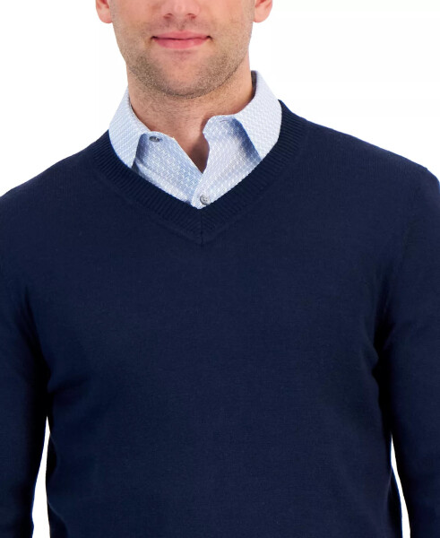 Men's Long-Sleeve V-Neck Merino Sweater, Created for Modazone Neo Navy - 7