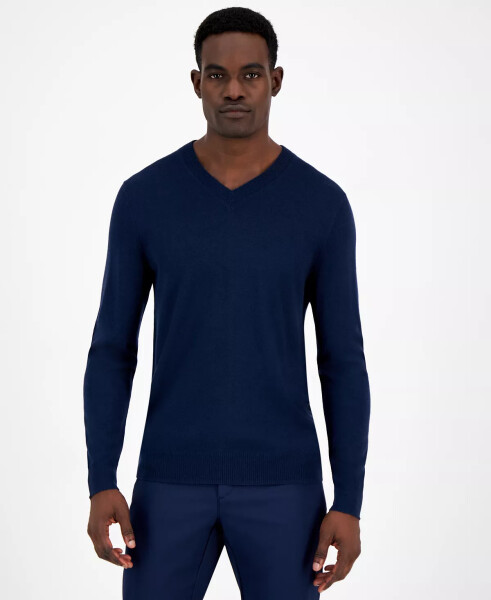 Men's Long-Sleeve V-Neck Merino Sweater, Created for Modazone Neo Navy - 1