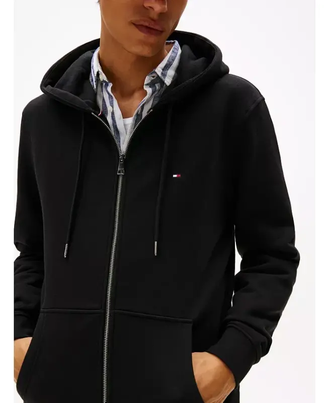 Men's Long Sleeve Zip-Front Flag Logo Hoodie-Black - 3