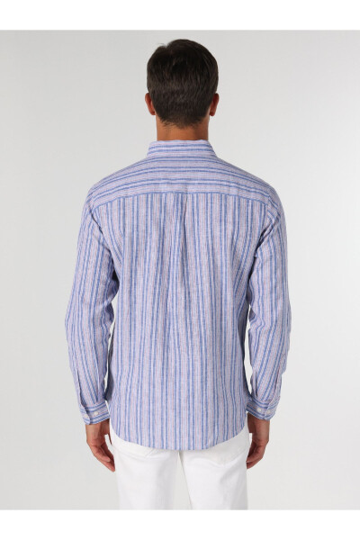 Men's long-sleeved, blue striped, regular fit shirt. - 2