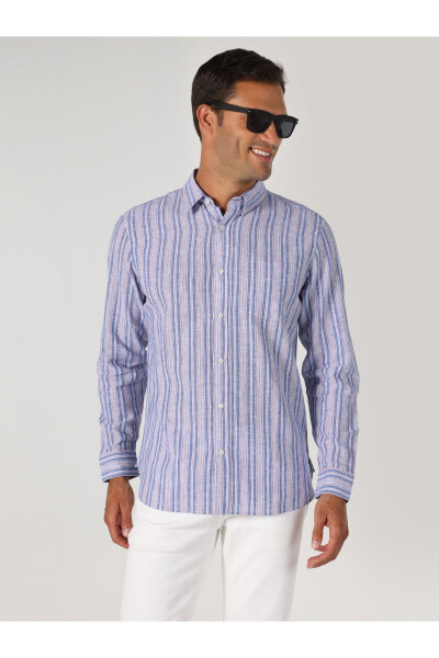 Men's long-sleeved, blue striped, regular fit shirt. - 3