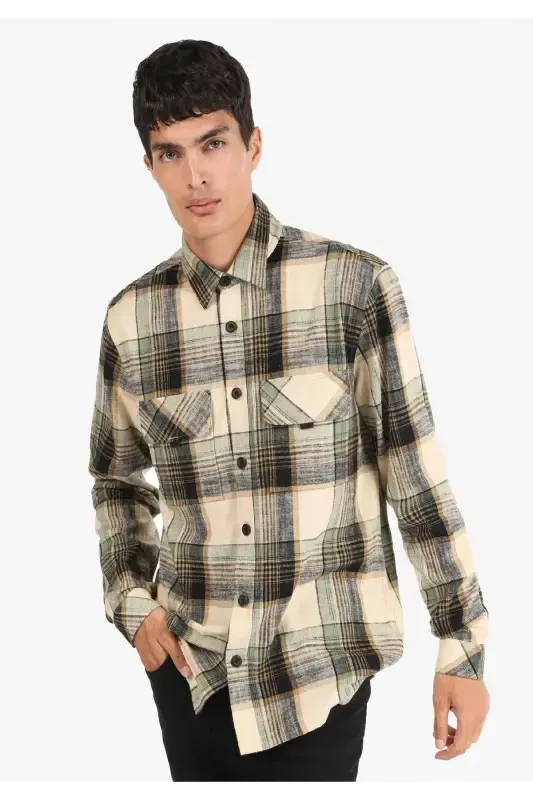 Men's long-sleeved green checkered shirt (Regular Fit) - COLIN’S