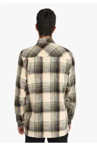 Men's long-sleeved green checkered shirt (Regular Fit) - COLIN’S (1)