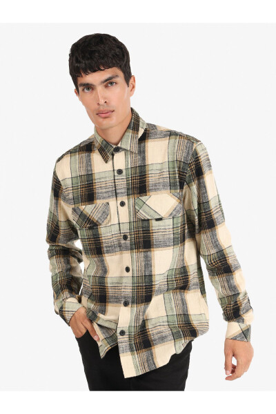 Men's long-sleeved green checkered shirt (Regular Fit) - 1