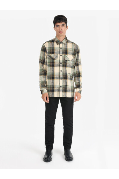 Men's long-sleeved green checkered shirt (Regular Fit) - 3