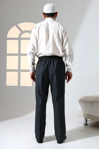 Men's Loose Fit Elastic Waist Pocketed Ihram and Umrah Pants - Anthracite (ISN) 