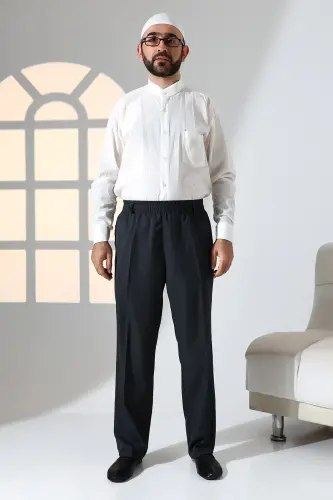 Men's Loose Fit Elastic Waist Pocketed Ihram and Umrah Pants - Anthracite (ISN) - IHVAN ONLINE (1)