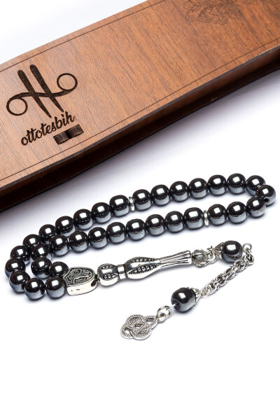 Men's Love Knot Tassel Hematite Prayer Beads, Natural Stone Misbaha - 1