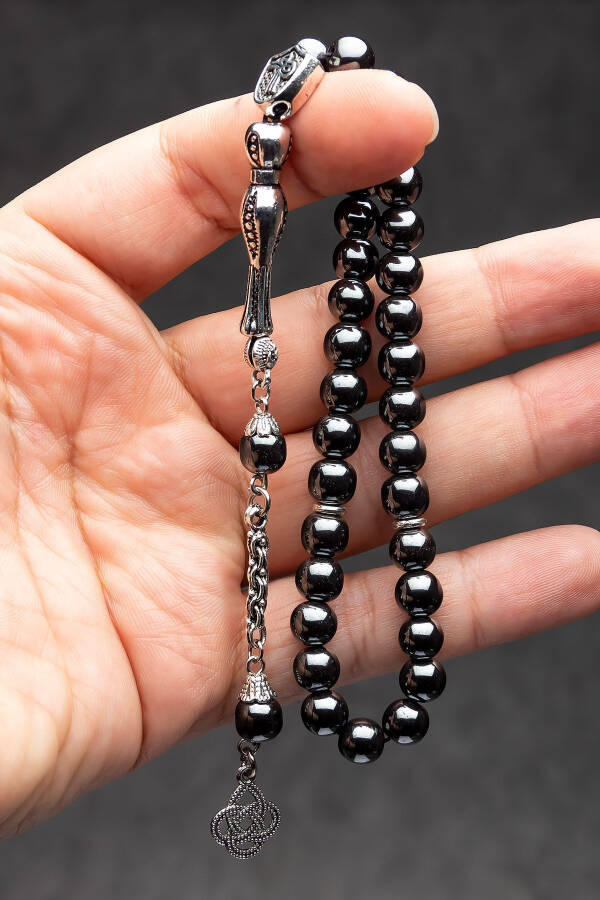 Men's Love Knot Tassel Hematite Prayer Beads, Natural Stone Misbaha - 2