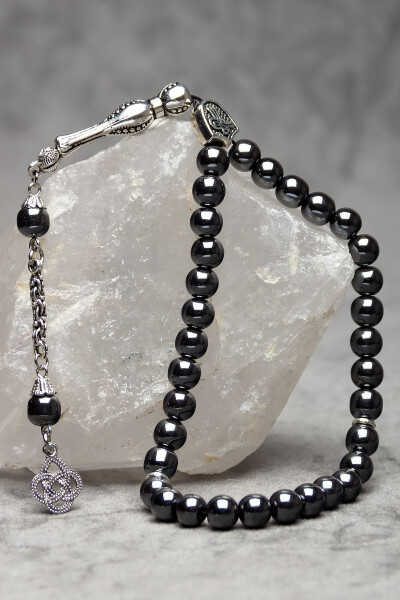 Men's Love Knot Tassel Hematite Prayer Beads, Natural Stone Misbaha - 3