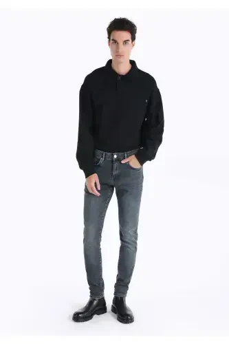 Men's low rise, straight leg, dark blue, slim fit 041 Danny pants. - 1