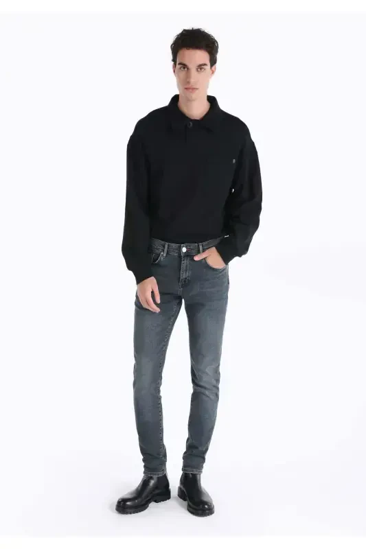 Men's low rise, straight leg, dark blue, slim fit 041 Danny pants. - 1