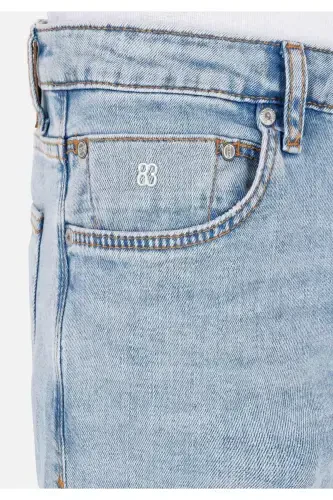 Men's low waist, straight leg, blue denim pants. - 5