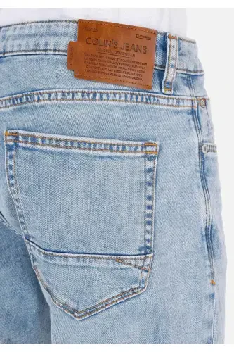 Men's low waist, straight leg, blue denim pants. - 6