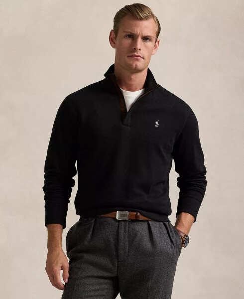 Men's Luxury Jersey Quarter-Zip Pullover Black - 1