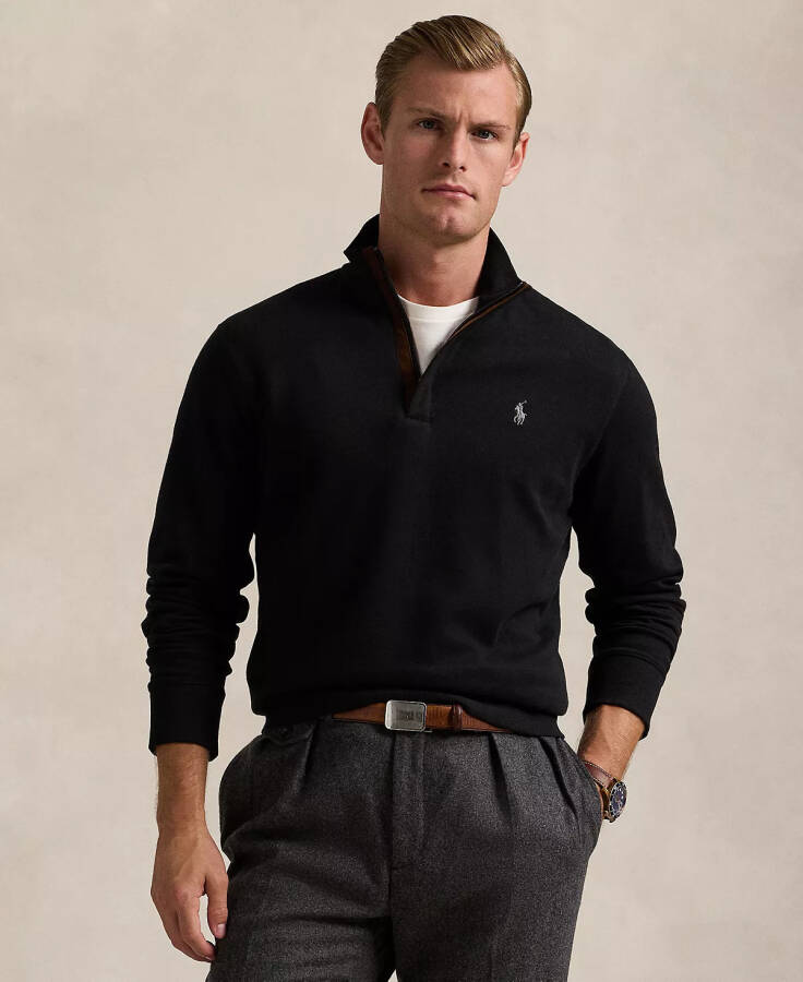 Men's Luxury Jersey Quarter-Zip Pullover Black - 5