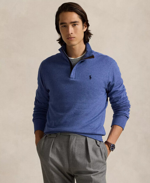 Men's Luxury Jersey Quarter-Zip Pullover Blue - 1