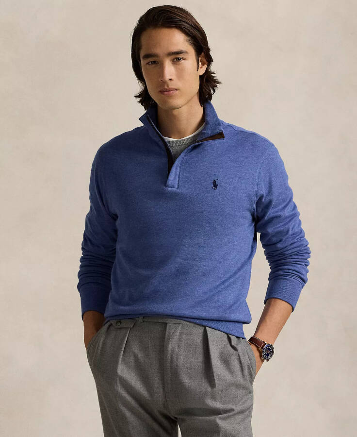 Men's Luxury Jersey Quarter-Zip Pullover Blue - 1