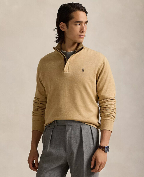 Men's Luxury Jersey Quarter-Zip Pullover Camel - 1