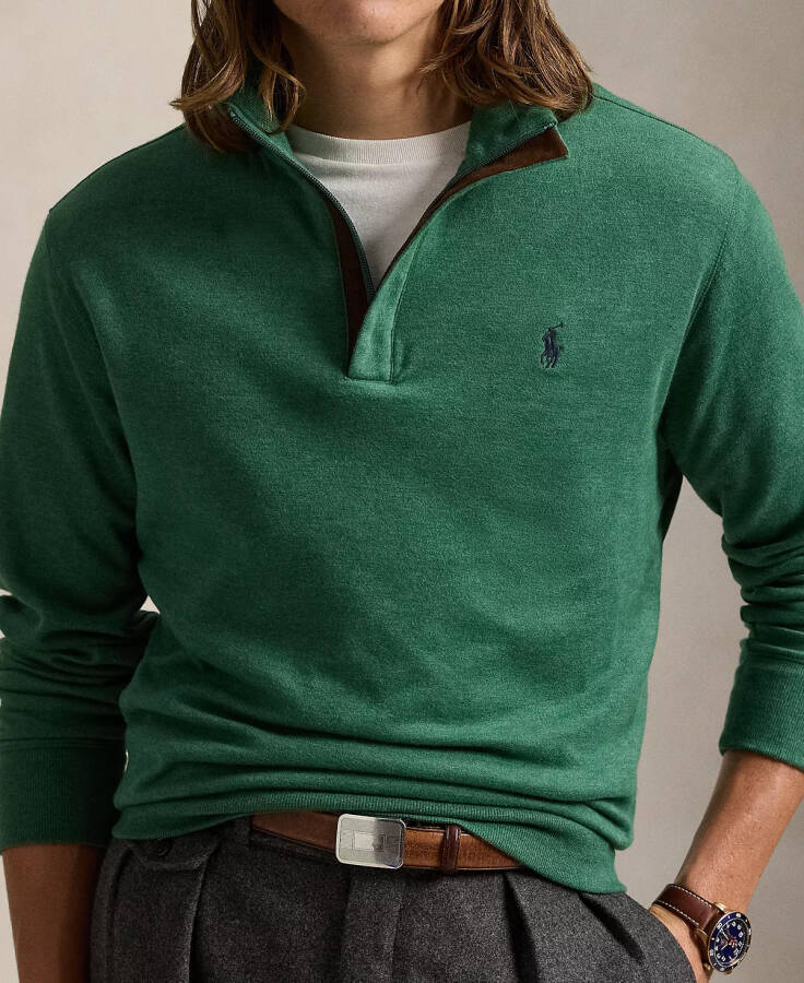 Men's Luxury Jersey Quarter-Zip Pullover Green - 3